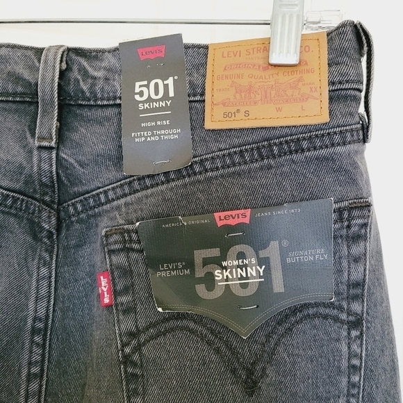 Levi’s 501 Womens High Rise Skinny Black Jeans size 24 Dark Wash Distressed New - Picture 6 of 7